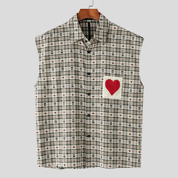 AIDASE  -  Men Shirt Plaid Patchwork Lapel Sleeveless Loose Male Shirts Summer Cotton Steetwear 2025 Casual Men Clothing Vacation aidase-shop
